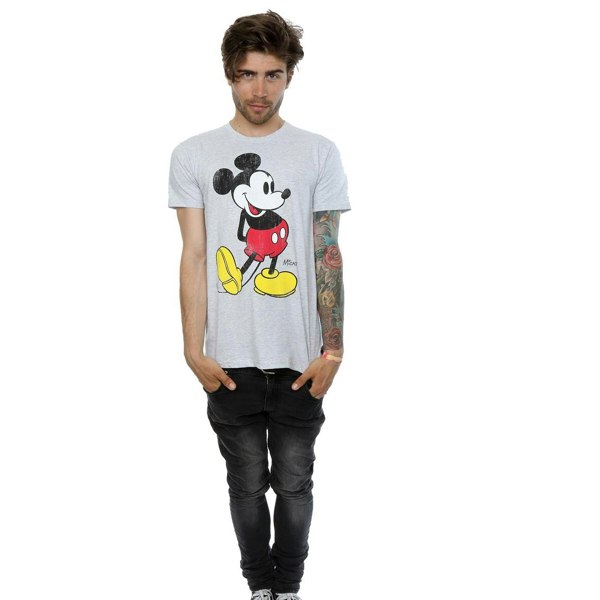 Disney Mens Mickey Mouse Classic Kick T-Shirt - Heather Grey