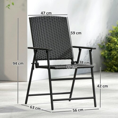 Wyld Haus Luvaka Nene Rattan Black Folding Garden Chairs Set Of 2