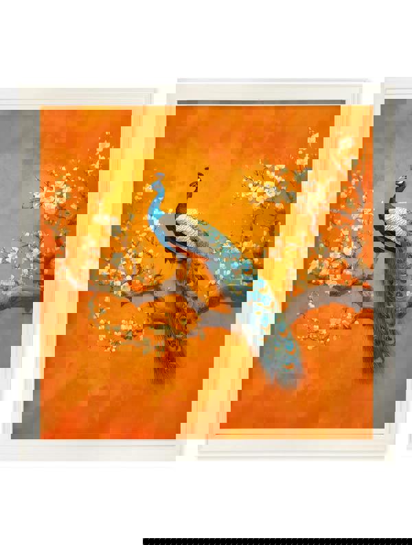 Exceptional Art Peacocks In Saffron Garden - Cream Hurstwood square frame