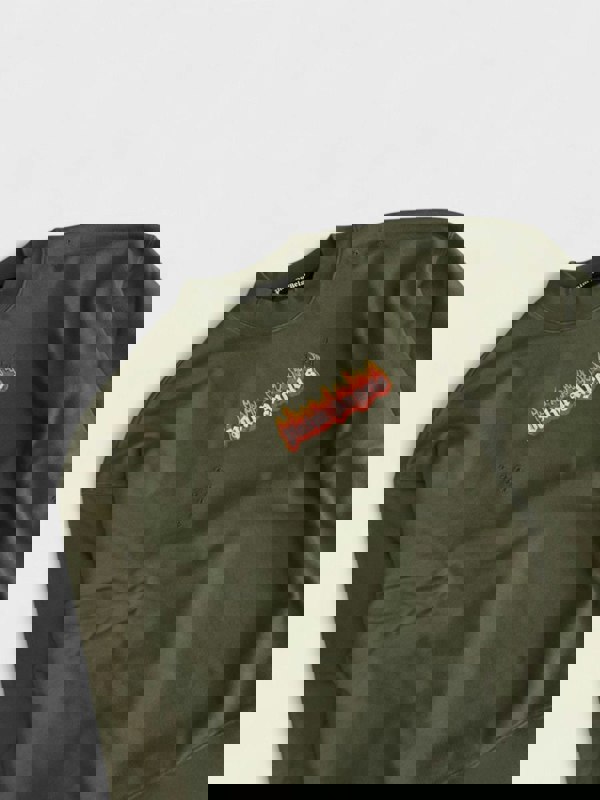 Palm Angels Burning Logo Sweatshirt Military Green - Supplied FashionPalm Angels