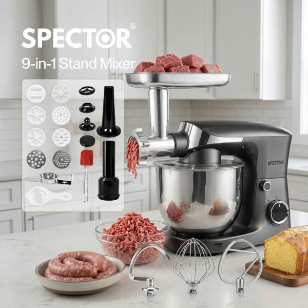Spector 9 in 1 Stand Mixer 1500W Food Mixer Meat Grinder Kitchen Machine 5.5L