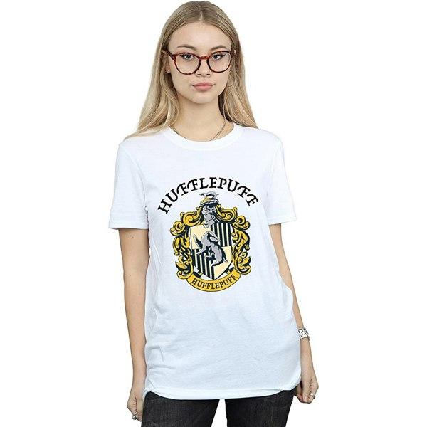 Harry Potter Womens Hufflepuff Cotton Boyfriend T-Shirt - White