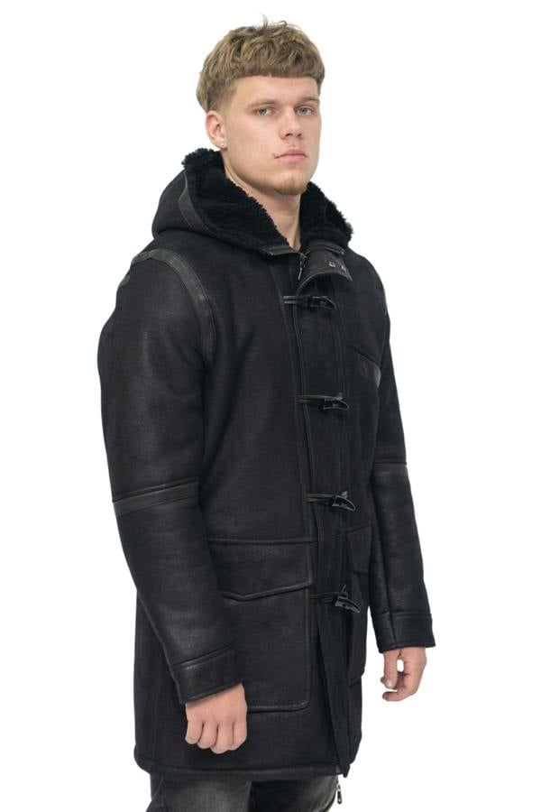 Infinity Leather Mens Winter Sheepskin Leather Hooded Duffle Coat-Langport