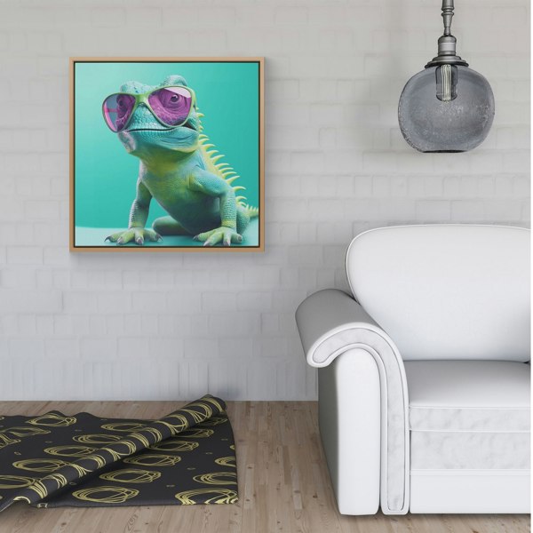 Warren Reed Happy Splash Art Iguana Wearing Glasses Framed Canvas