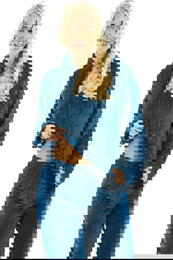 Camille Womens Jade Supersoft Fleece Hooded Pyjama Set