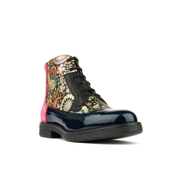 Embassy London Hatter - Navy Pink - Women's higher ankle leather boot with brogue styling