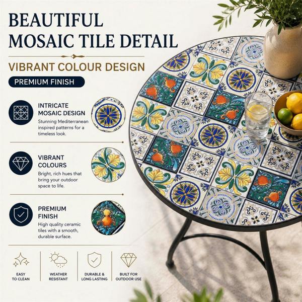 60cm Lisbon Mosaic Bistro Set image 5