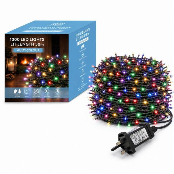 Multicolour Fairy String Lights with 8 Modes, Mains Power, Memory and Auto Timer, Green Cable, 300 to 1000 LED Options image 1