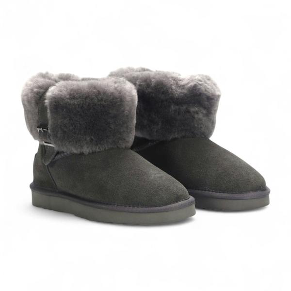 Infinity Leather Women's Genuine Sheepskin Grey Suede Ankle Bootie Winter Boots - Granite
