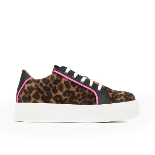 Embassy London Camila - Leopard - Women's soft leather white sole trainer in leopard print