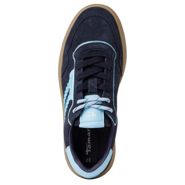 Tamaris Womens Navy Blue Leather Fashion Stripe Lace Up Sneakers