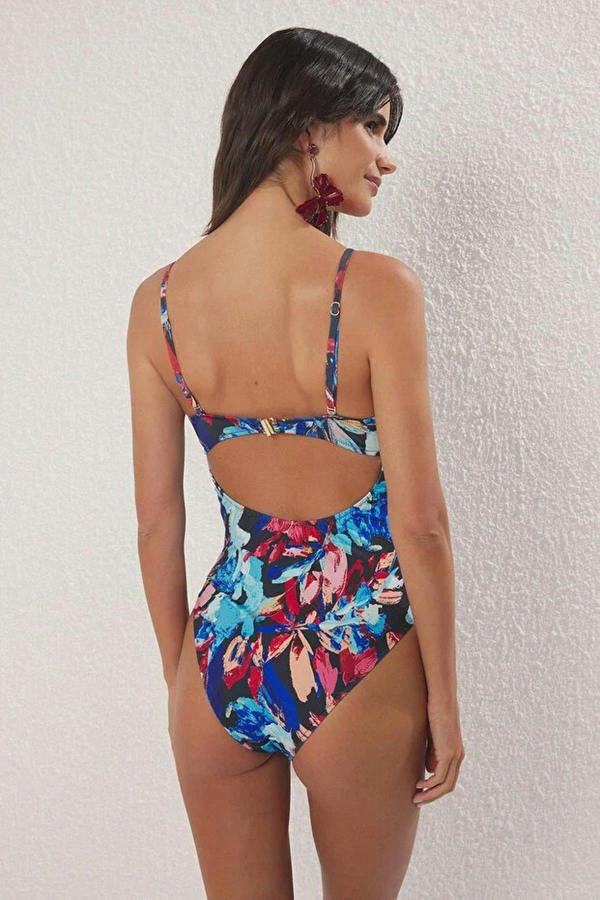 WOVCOR Patterned Draped Strapless Padded Regular Swimsuit
