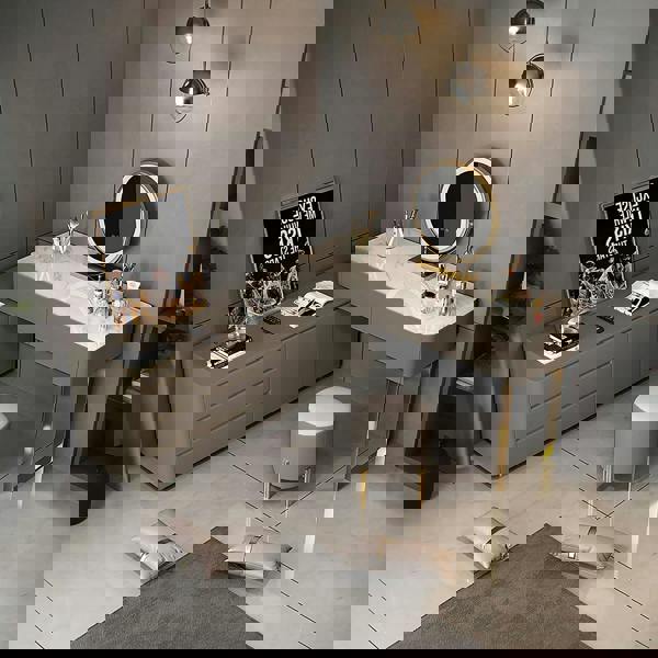 Dempsey Dressing Table With Sideboard, Extendable, Corner Dressing Table - sideboard dark wood