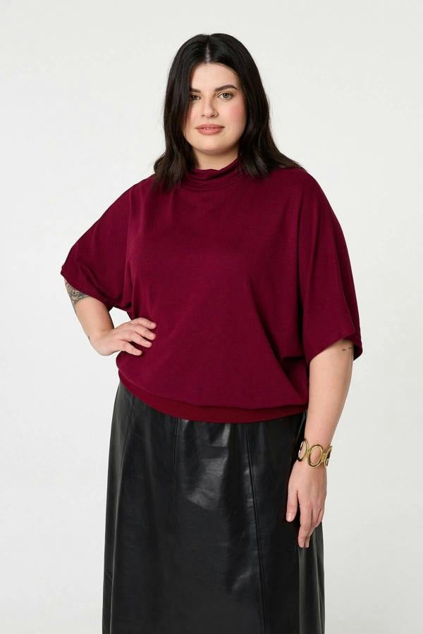 Red | Curve Button Back Relaxed Knit Top