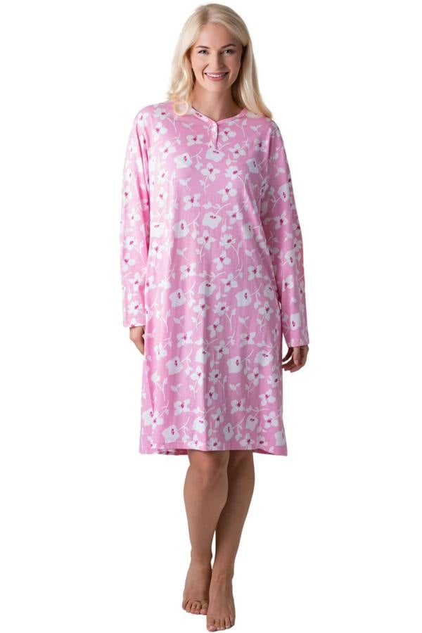 Camille Womens 100% Organic Cotton Classic Knee Length Long Sleeved Nightdress