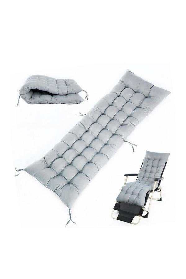Living and Home 160x50cm Grey Outdoor Sun Lounger Cushion with Slip-Over Back & Side Tie Straps