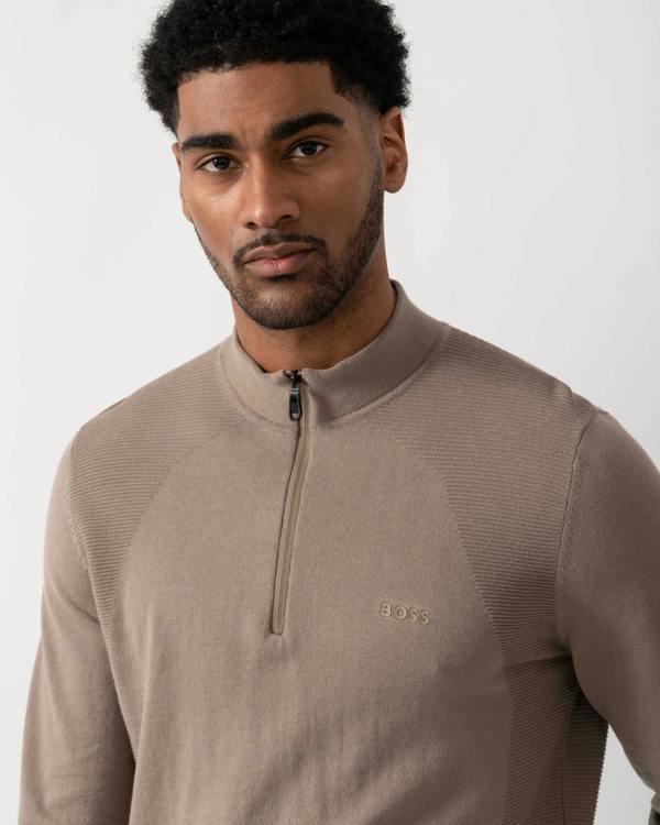 BOSS Green Momentum-Lite Mens 1/4 Zip Funnel Neck Jumper - Light/Pastel Green 334