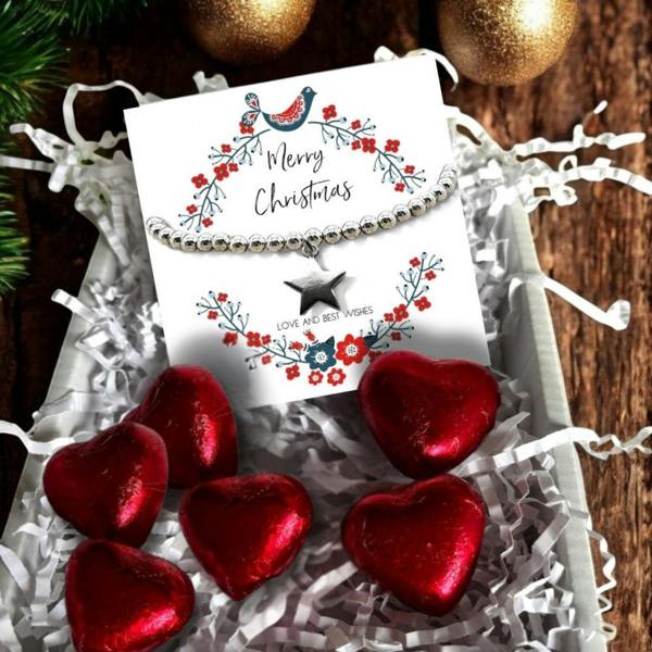 Aye Do Gifts Christmas Star Gift Box, Silver Star Bracelet & Chocolate Hearts
