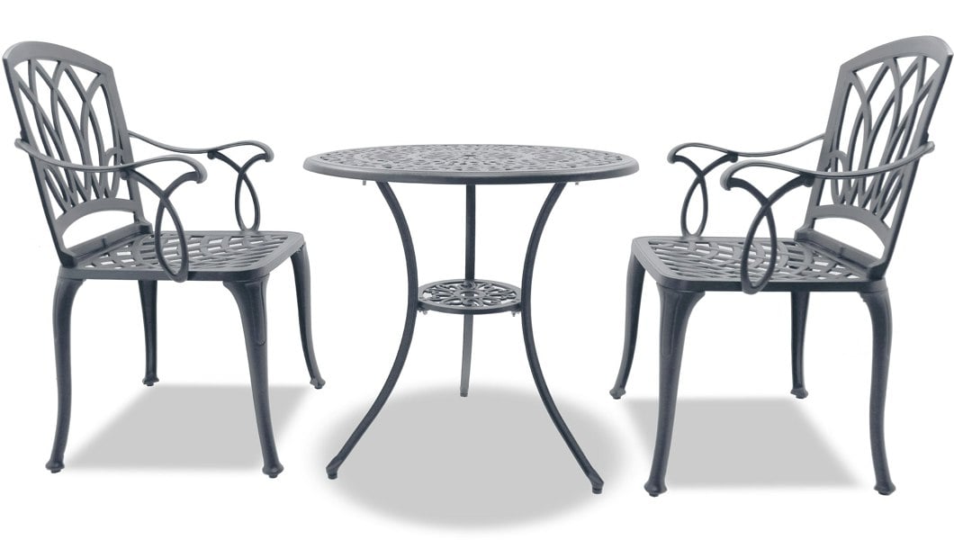 Centurion Supports POSITANO Luxurious Garden and Patio Table and 2 Large Chairs with Armrests Cast Aluminium Bistro Set - Grey