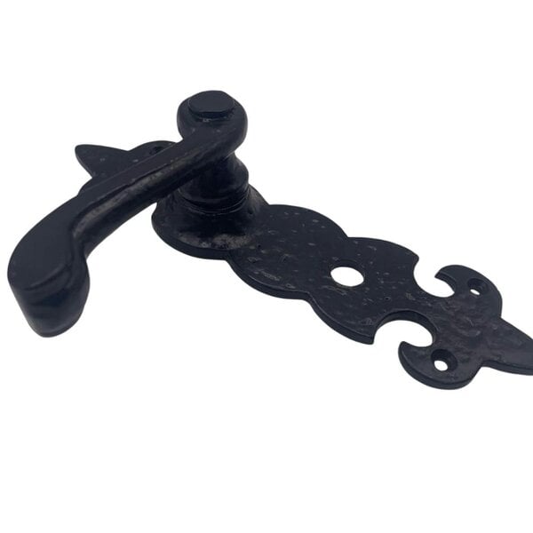 EDH Door Hardware Black Cast Iron Fleur-de-Lys Bathroom Door Handles – Antique Privacy Lever Set