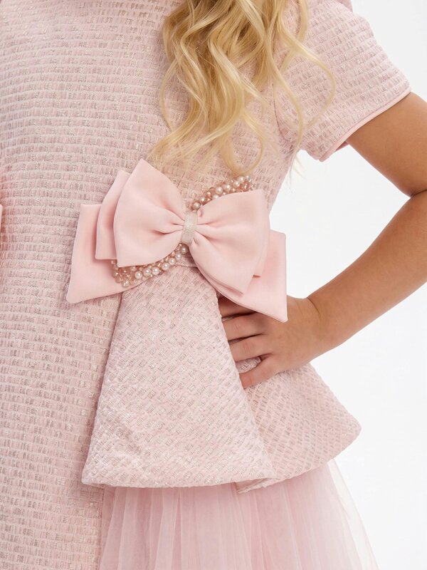 DRESS & Fleur Girls Bows and Tulle Dress in Pink
