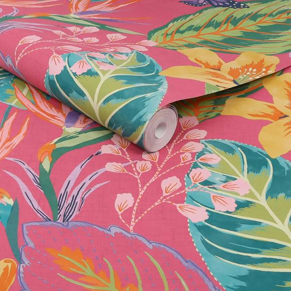 Envy Eden Floral Wallpaper - Hot Pink - 10m