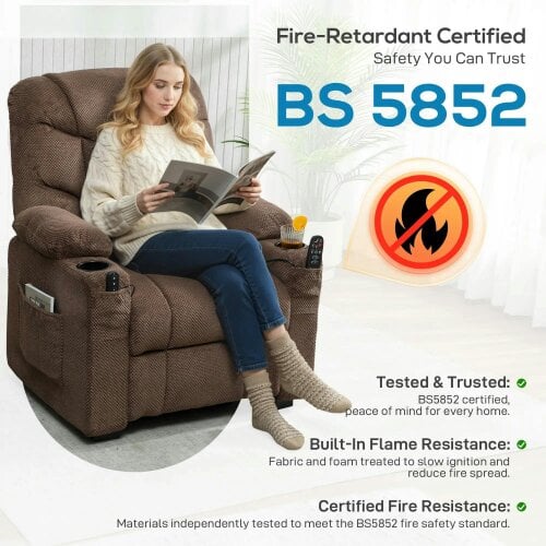 Bobobiy Electric Massage Recliner Armchair with Vibration, Whisper-Quiet Motor, Fleece Power Reclining Chair with Spring Pack, Brown