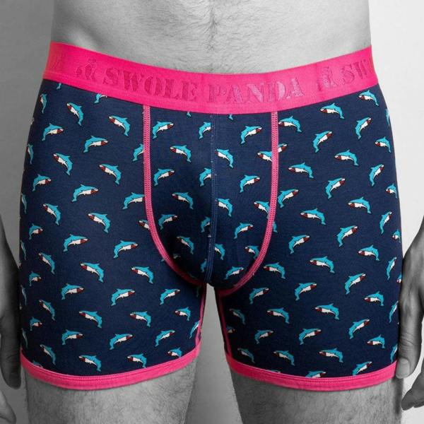 SWOLE PANDA Sharks Bamboo Boxer Brief, Navy/pink