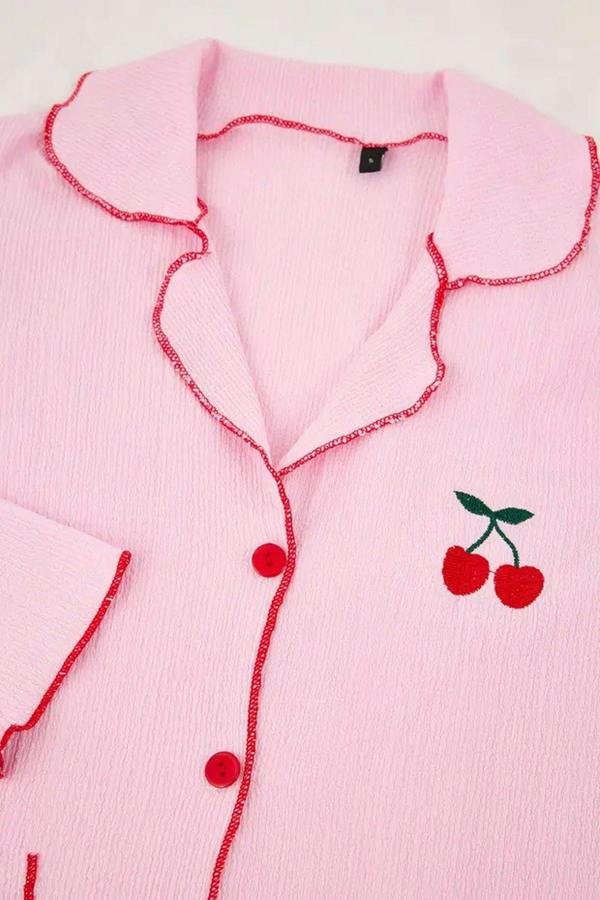 WOVCOR 2-Piece Cherry Embroidered Baby Pajama Set