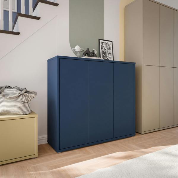 Furniture To Go Alice Springs Shoe Cabinet with 3 Doors Push-to-Open in Night Blue