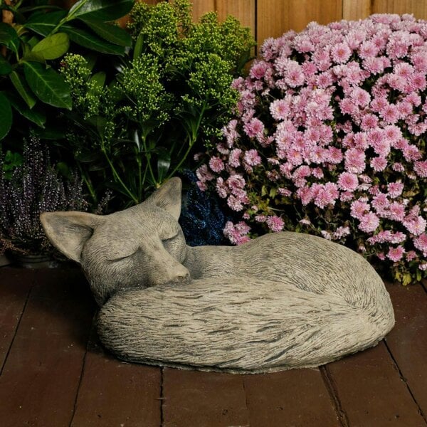 OSN Tranquil Large Cast Stone Sleeping Fox Garden Statue Garden Sculpture Ornament