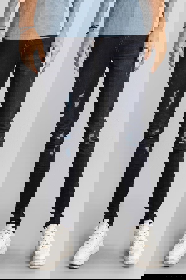 ENORSIA Mens Black Skinny Fit Distressed Denim Jeans