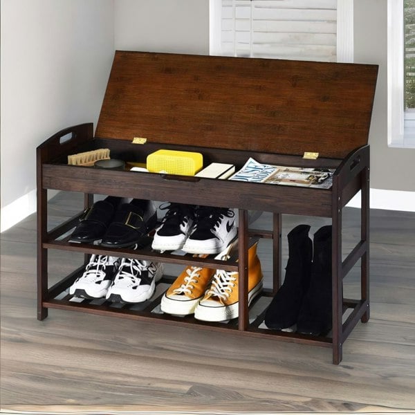 Rafaelo Mobilia Bamboo 3 Shoe Storage Bench With Hidden Storage