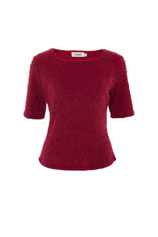 Laureen Eyelash Rib Short Sleeve Jumper - Red