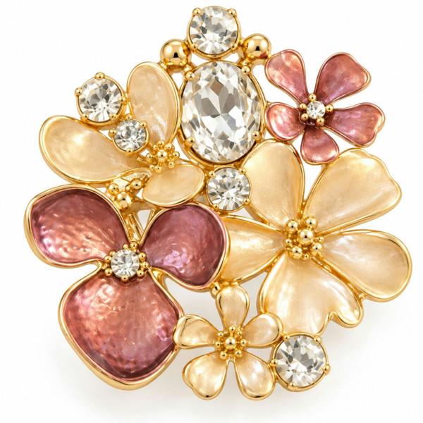 Love EMVY Floral Magnetic Brooch with Crystal Effect Detail, 6cm - Brown