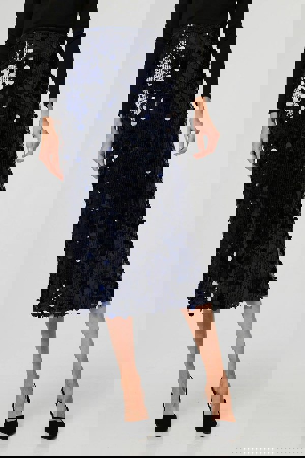 Navy | Sequin Embellished Straight Midi Skirt
