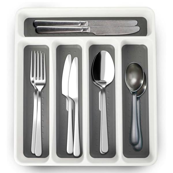Top 3 5 Compartment Utensil Cutlery Tray Organiser White and Grey