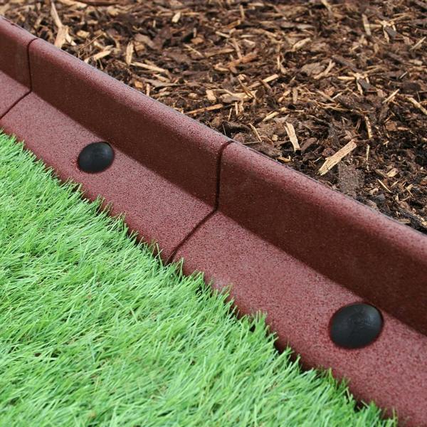 Flexible terracotta lawn edging, 1.2m x 6, featuring a textured surface, curved shape, and black connectors, ideal for garden borders