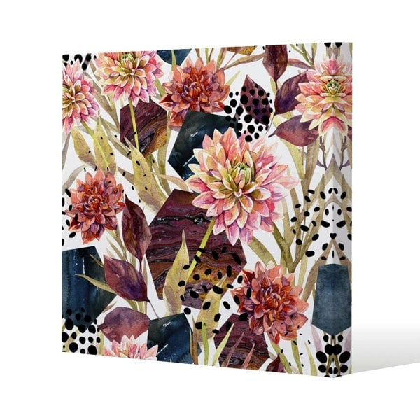 Benjamin Tate Design Autumn watercolor floral arrangement Slim Style Canvas Print  75x75cm , 15mm Slim Real wood.