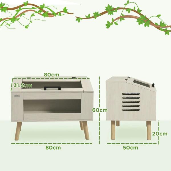 Oak reptile box with tempered glass window; includes side and front ventilation panels