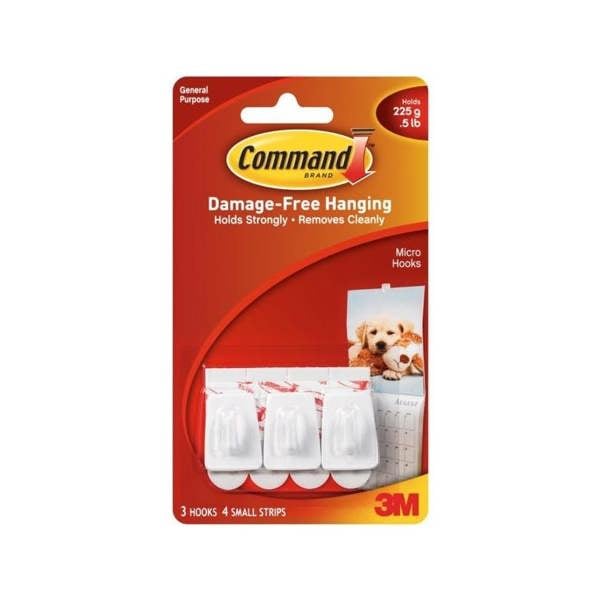 Command Micro Hooks (Pack Of 3) - White - 