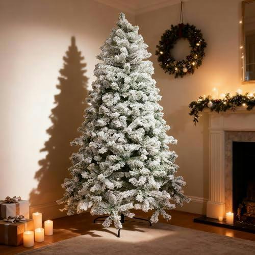 4ft to 7ft Green Snow-Flocked Artificial Christmas Trees with PVC Tips and Metal Stand image 3
