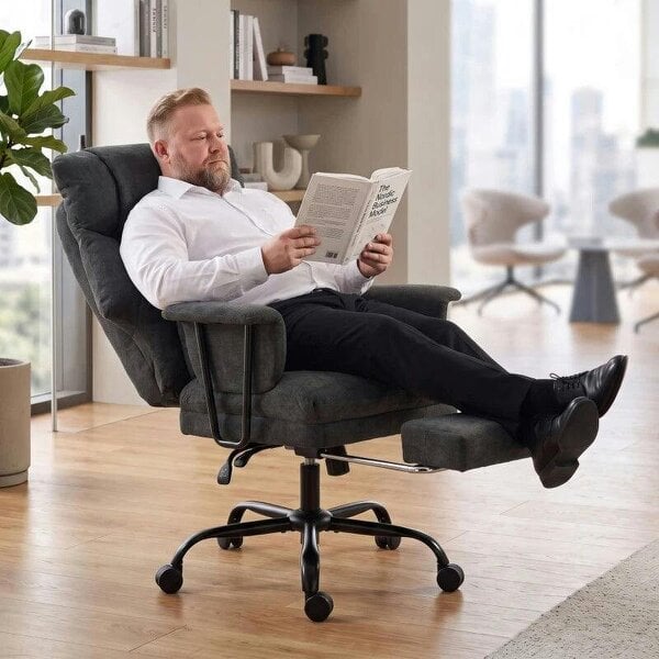 Office Chair, 180kg Heavy Duty Linen Computer Desk Chair with Lumbar Support, Wide Seat, Spring Cushion, Black