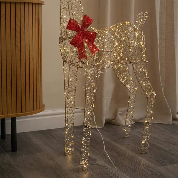 Samuel Alexander 1.1m Gold Elegance Twist Light Up Christmas Doe with 300 Warm White LEDs