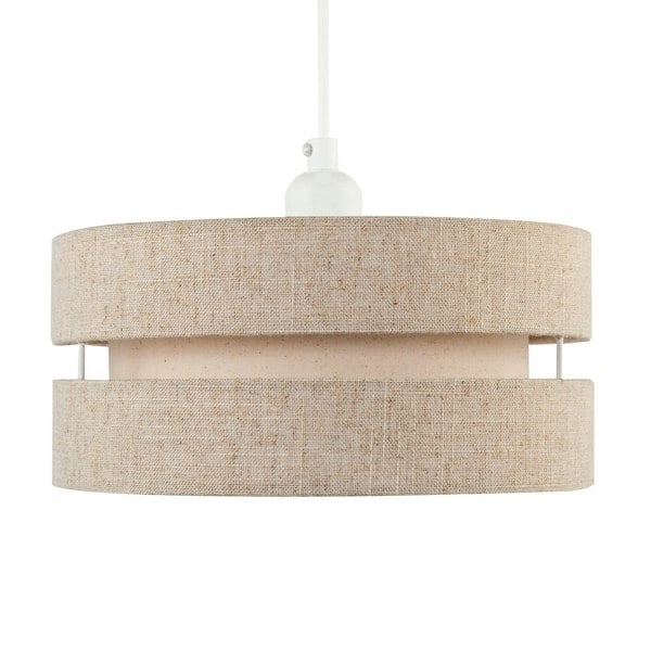 Modern Natural Textured Oatmeal Linen Triple Tier Pendant Light Shade Image 1