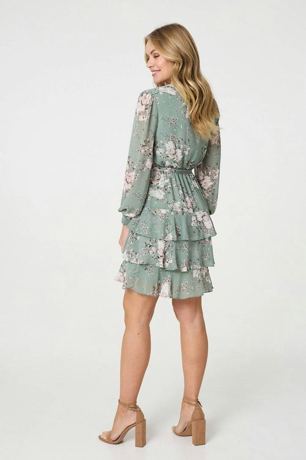 Sage | Vintage Floral Long Sleeve Skater Dress
