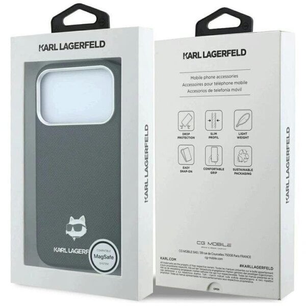 Karl Lagerfeld Grained Choupette Head Metal Logo Case with MagSafe for iPhone 17/18 Pro Max 6.9" Black - KLHMP18X6PSCHLK