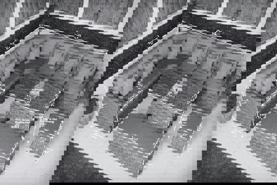 Giardino Santorini 6 Seat Modular Corner Sofa Rattan Garden Furniture Set Outdoor Adjustable Drinks Cooler Coffee Table & Bench