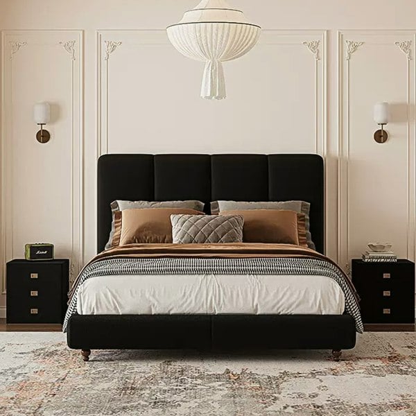 Lysander Double Bed, King Size Bed, Black-Weilai Concept-Weilai Concept