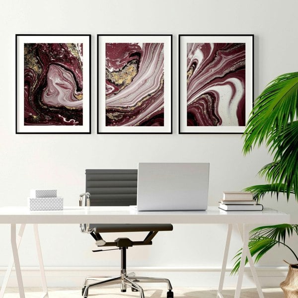 Abstract wall art large for office | set of 3 wall art prints